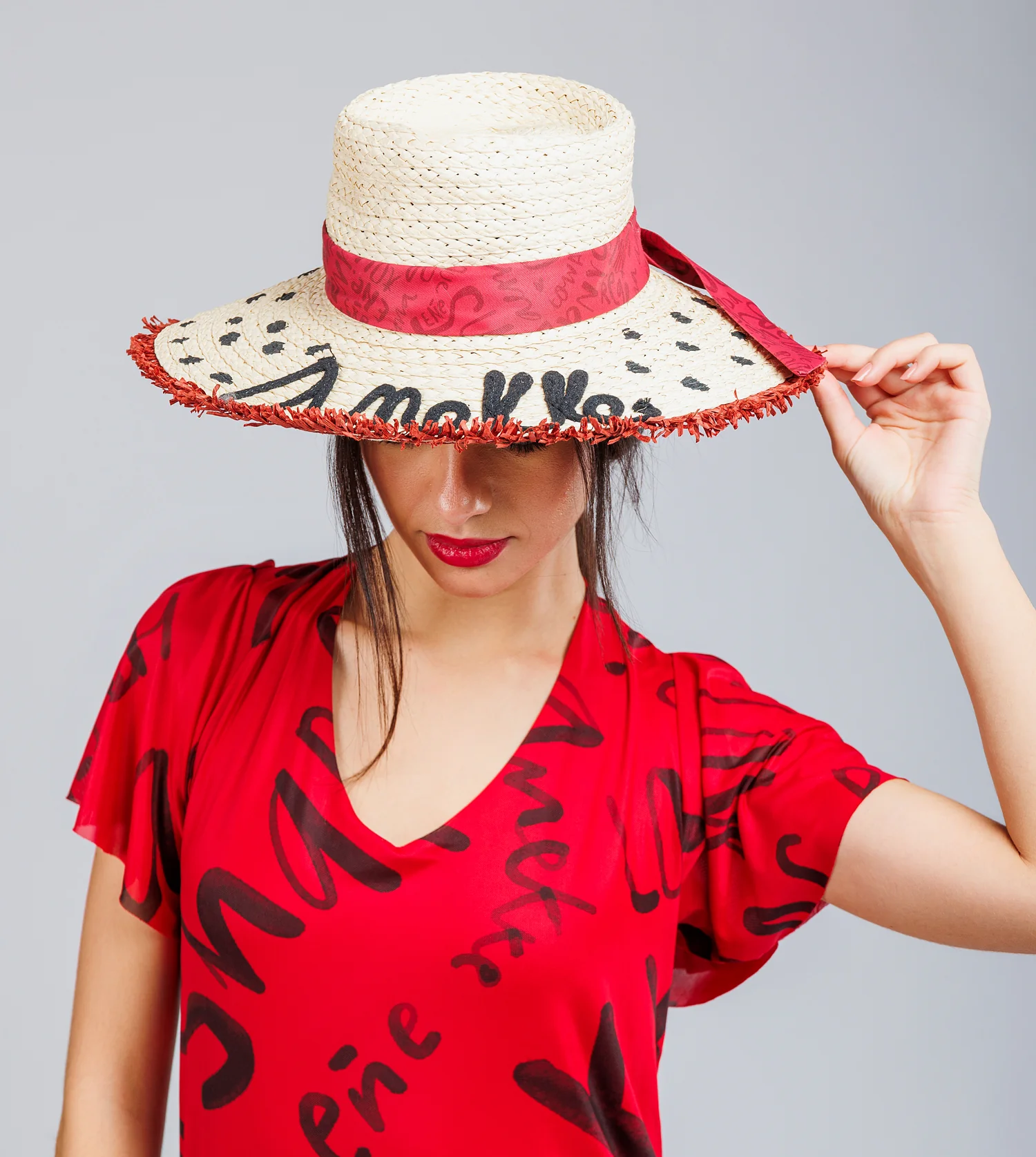 Chapeau en raphia à pois - Image 2