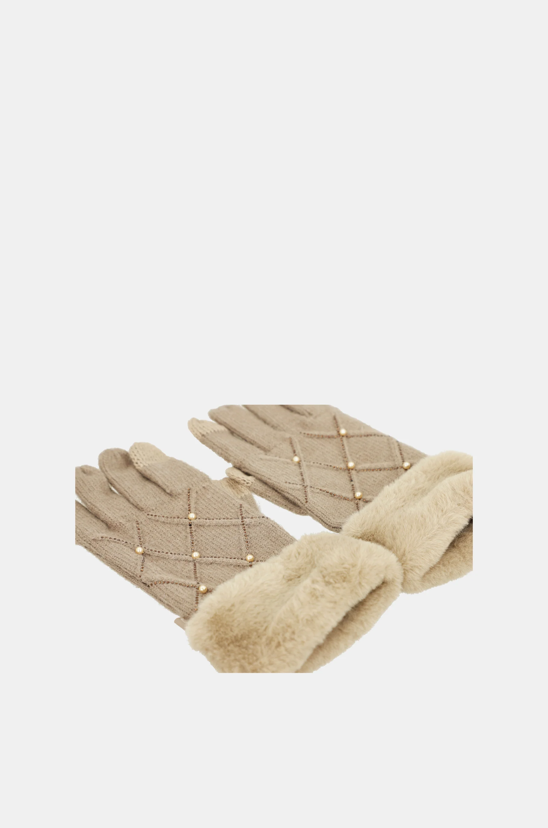 Gants en maille beige avec applications - Image 3