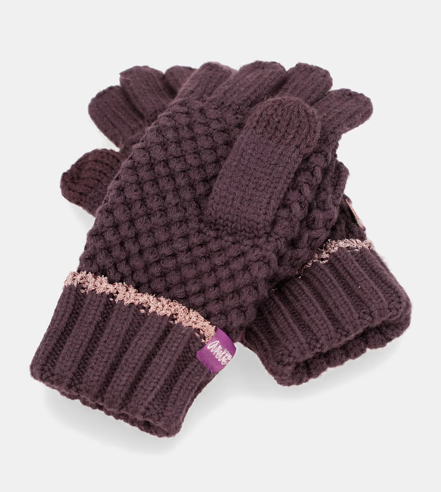 Mitaines en maille, violet - Image 2