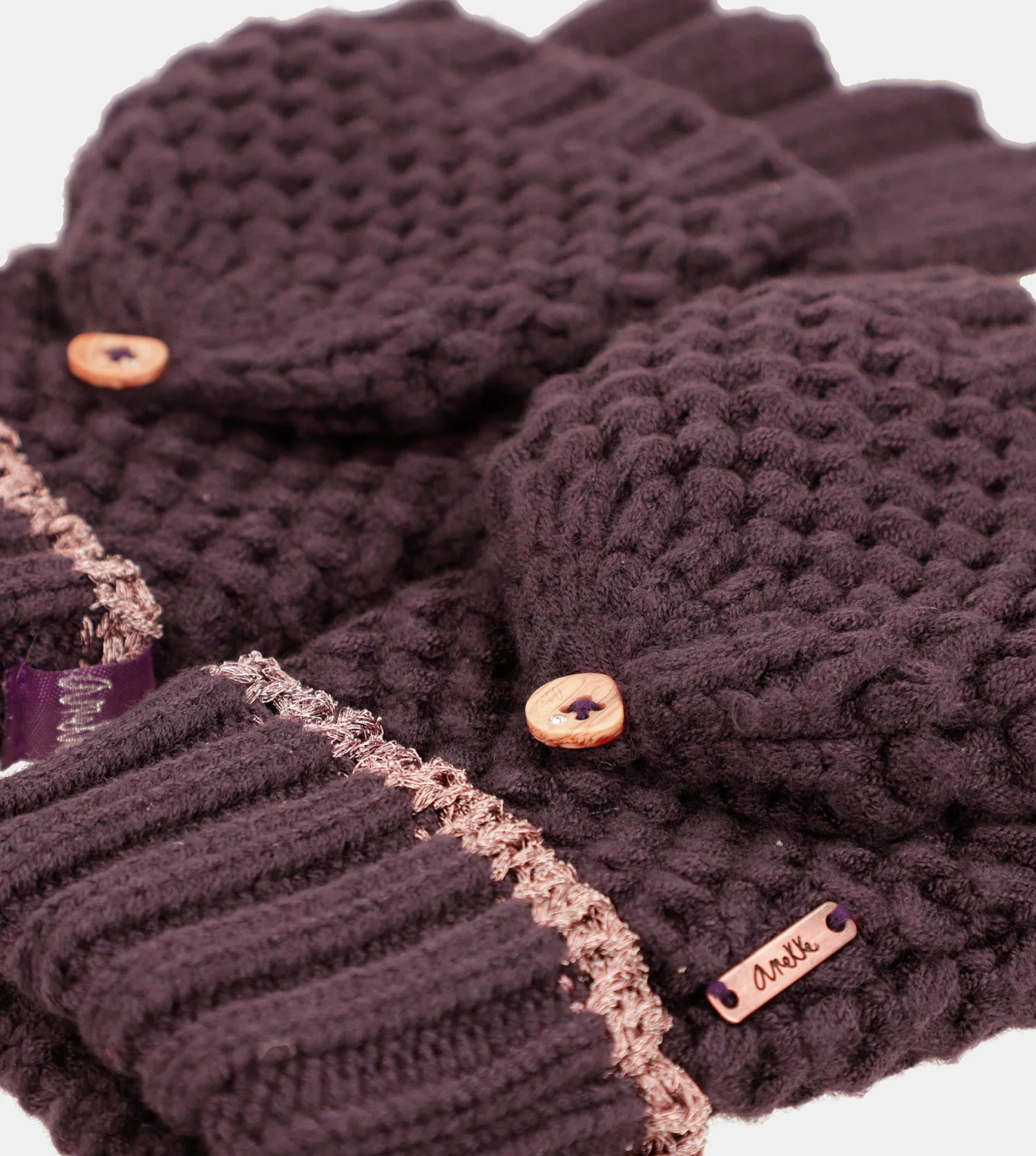 Mitaines en maille, violet - Image 3