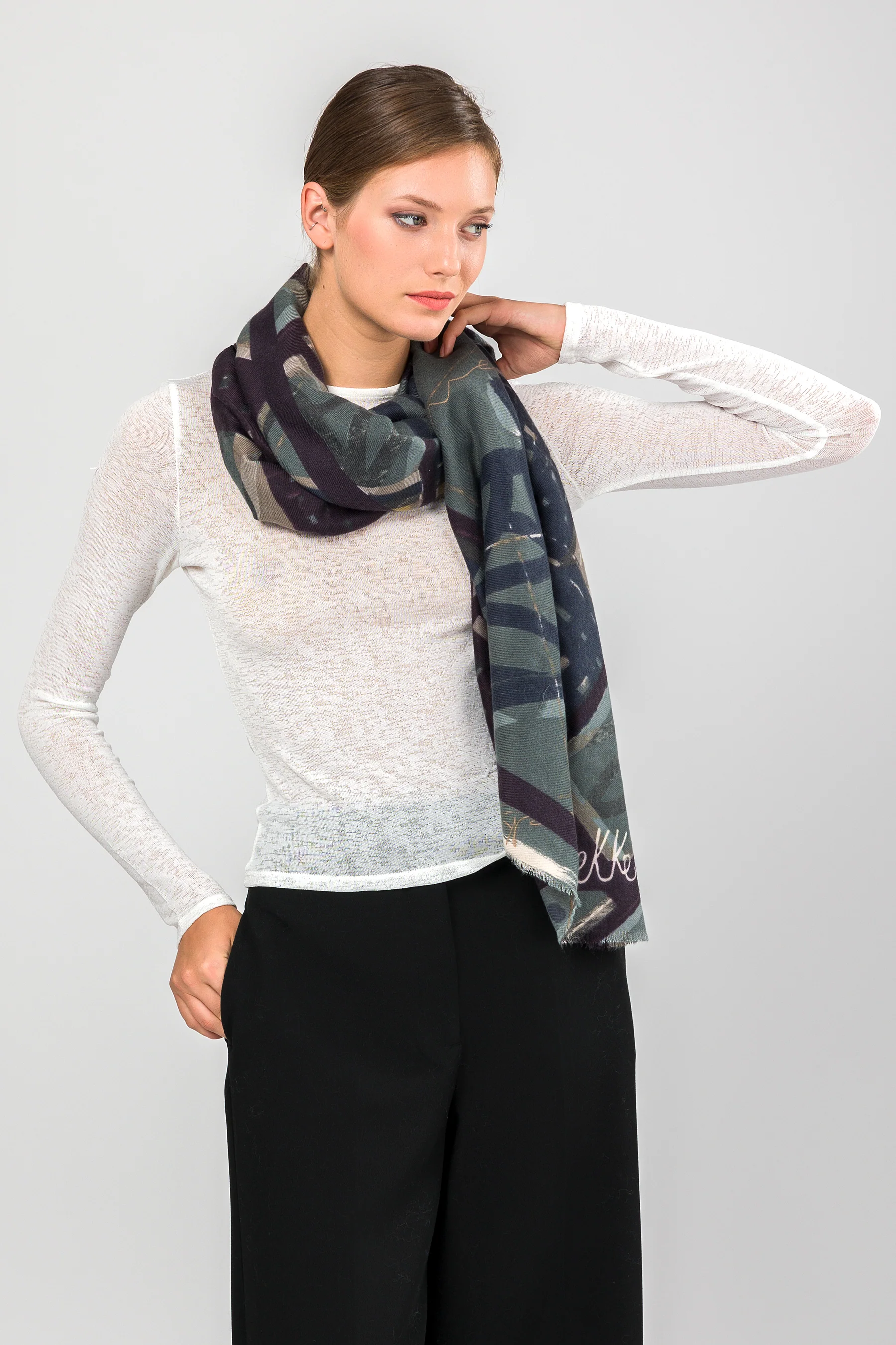 Pashmina bleu imprimé