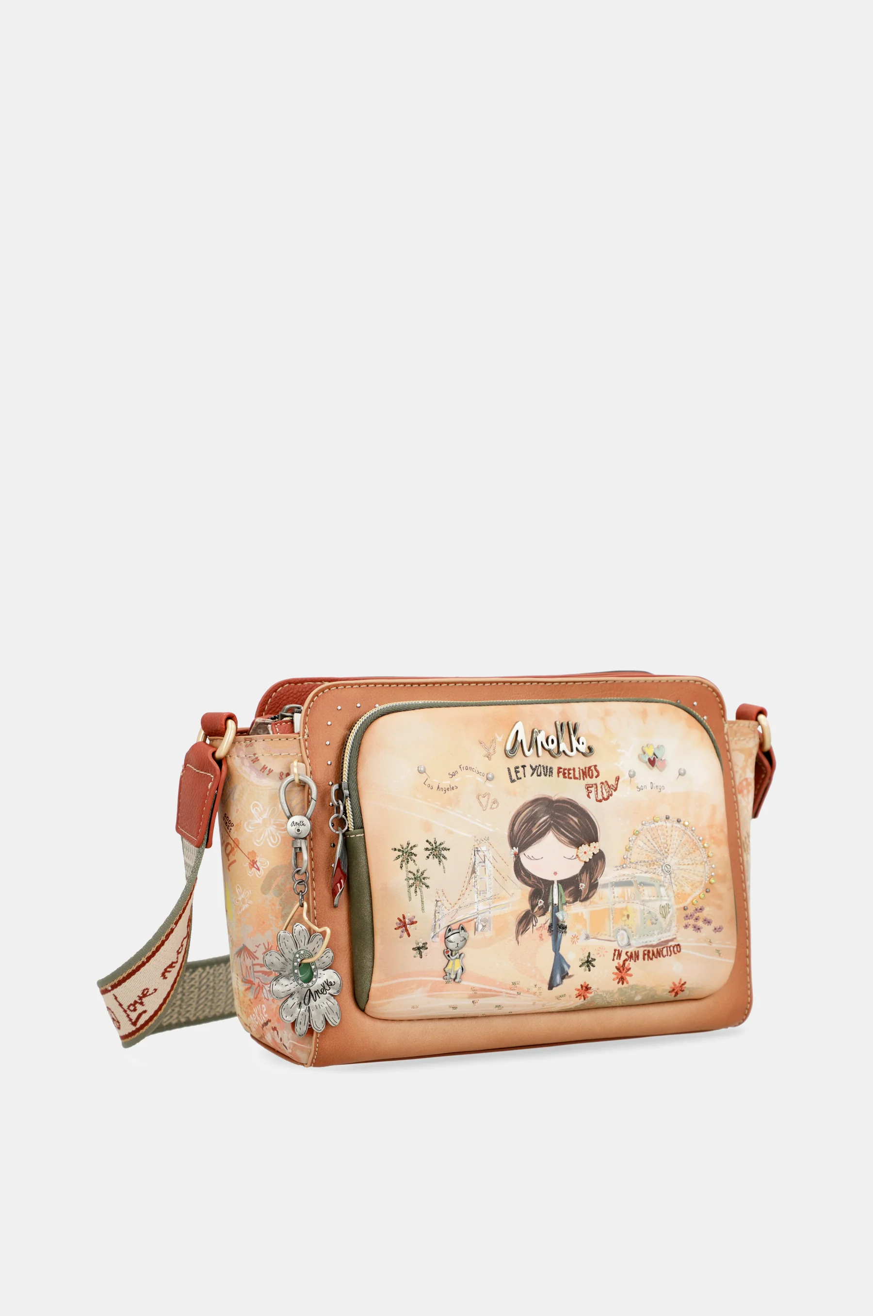 Sac bandoulière rectangulaire camel Peace & Love - Image 7