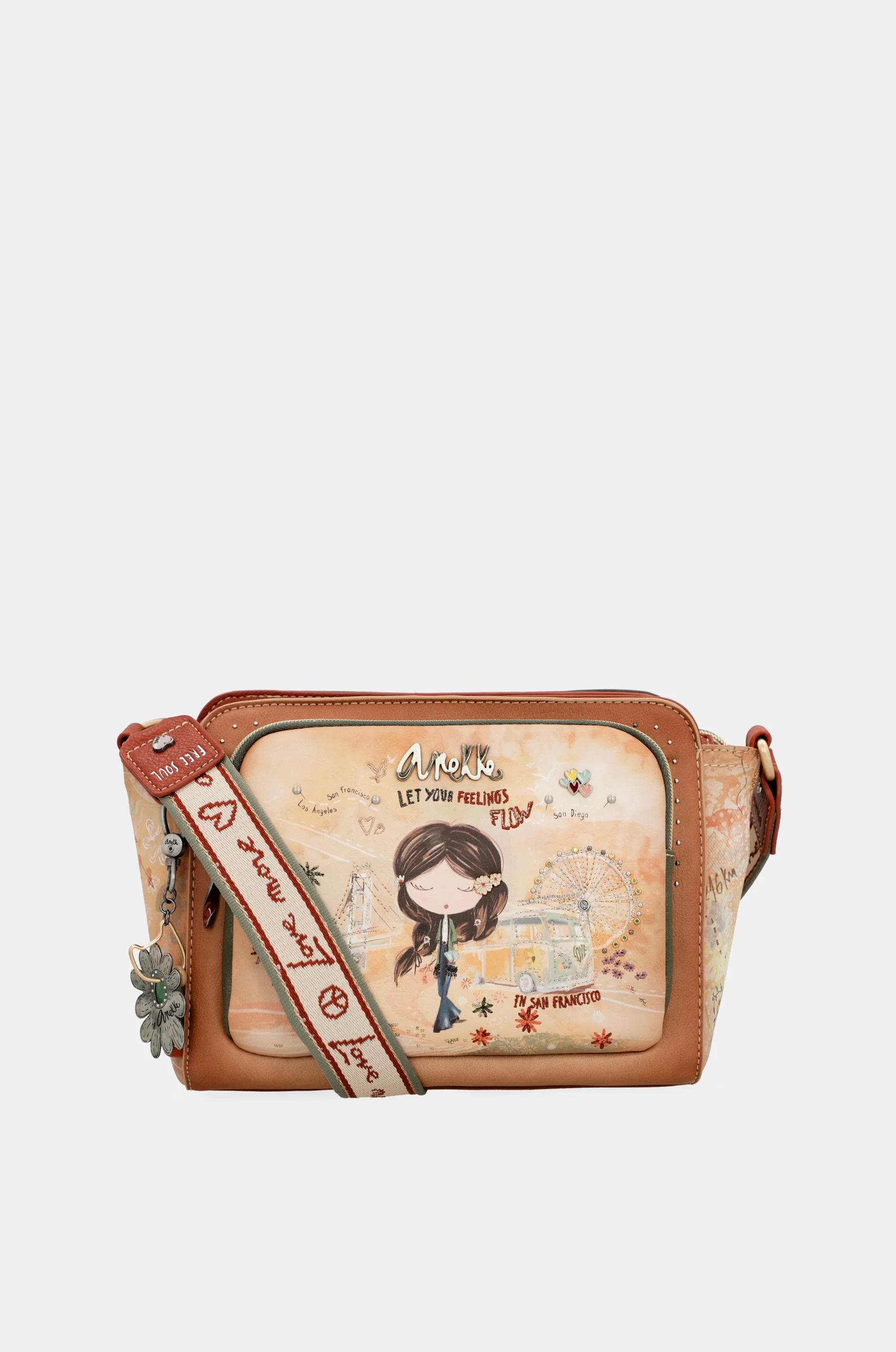 Sac bandoulière rectangulaire camel Peace & Love - Image 8