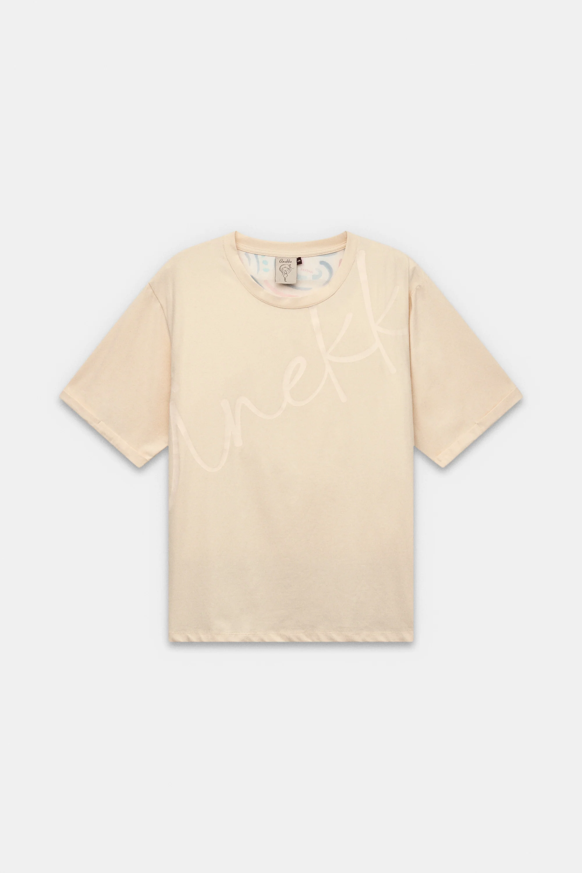 T-shirt beige à manches courtes avec imprimé